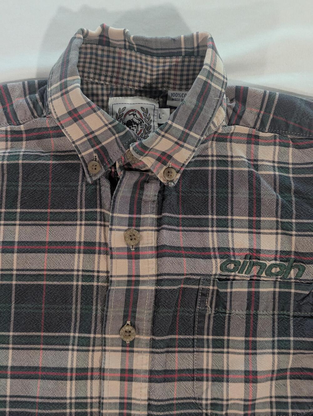 Cinch Shirt youth L Green Plaid Long Sleeve Western Flannel Button Up Casual